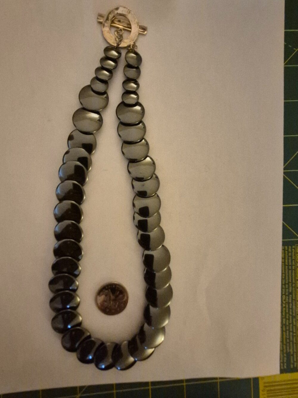 Vintage Graduated Hematite Disk Necklace with Sterling Silver Toggle Clasp – 20.